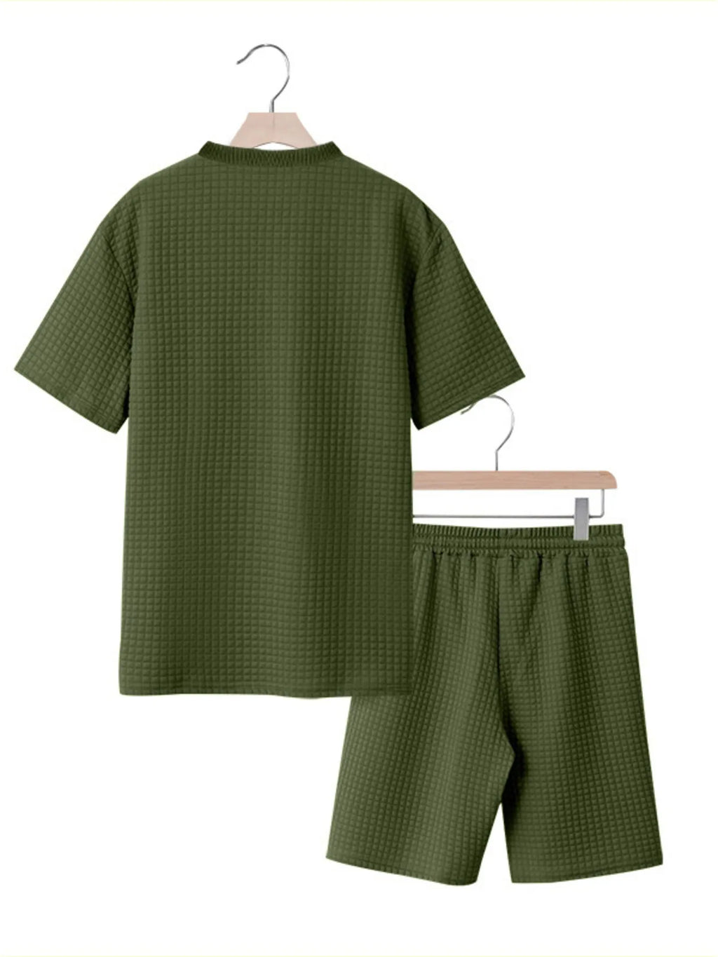 men's men's full size textured round neck top and shorts set plus size - extra view