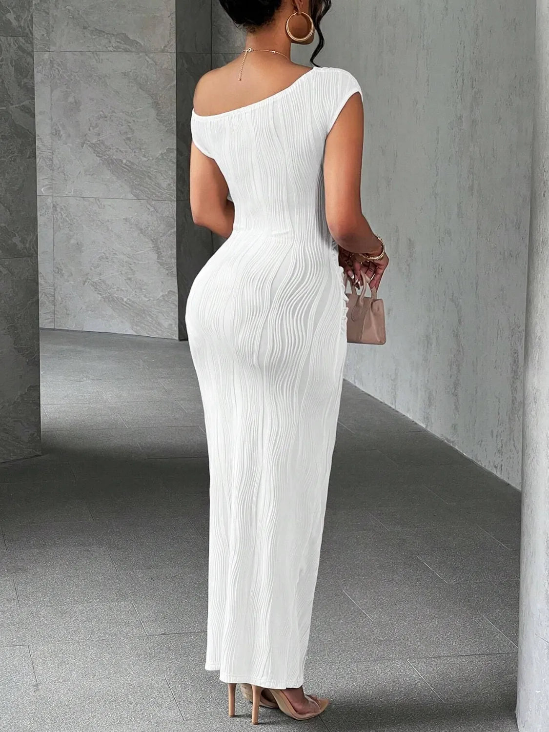 Textured Single Shoulder Maxi Dress – Donjane