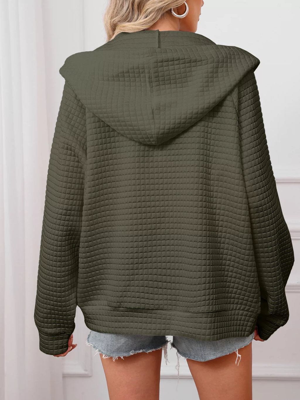women's full size textured quilted zip-up hooded jacket plus size - extra view