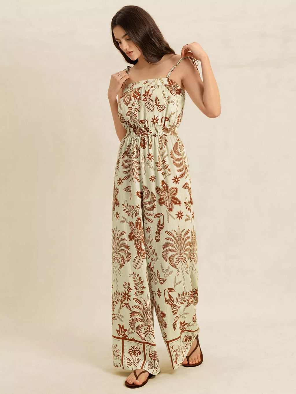 women's tie strap wide leg jumpsuit - extra view