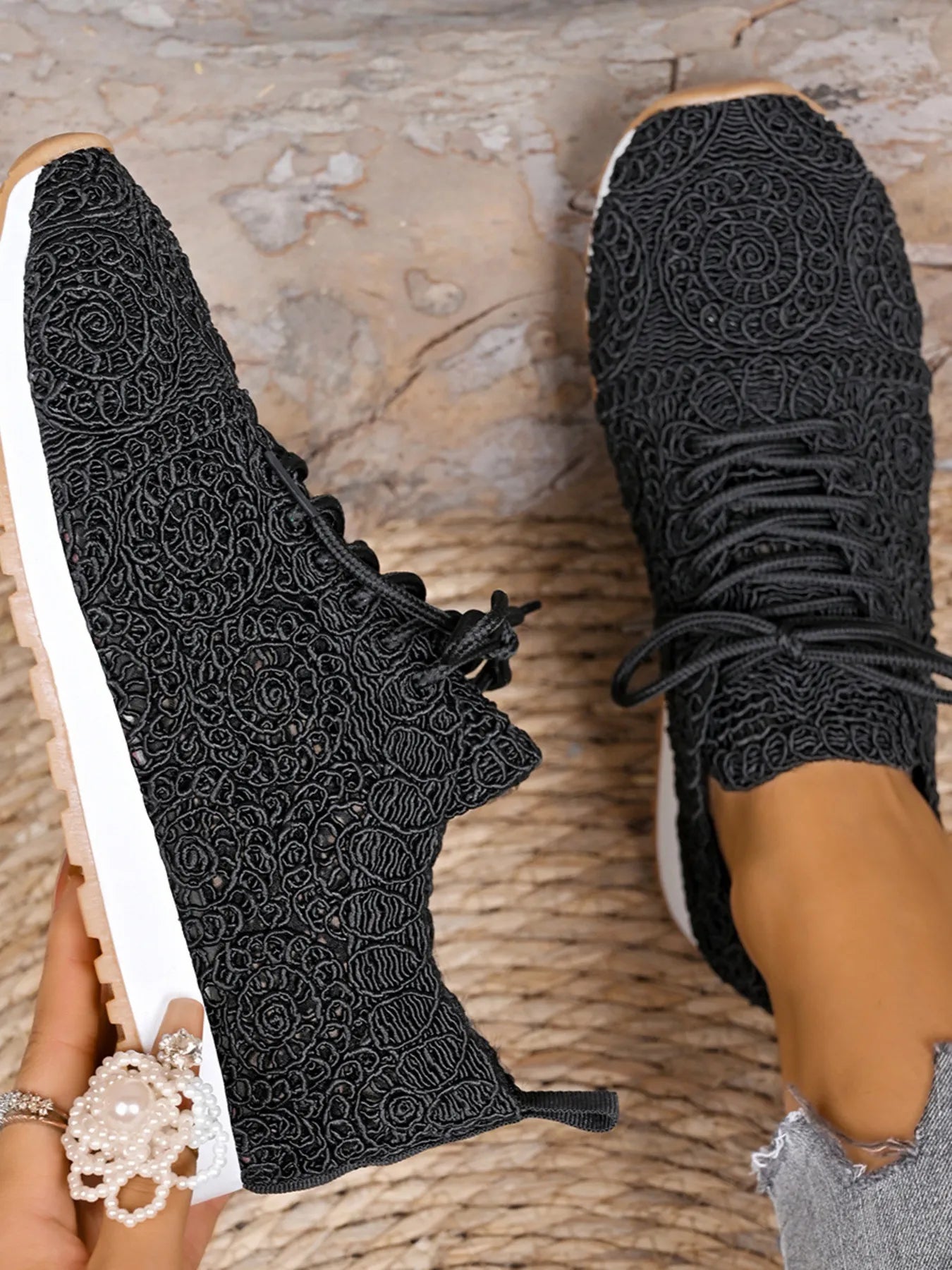 women's mesh lace up sneakers - additional angle