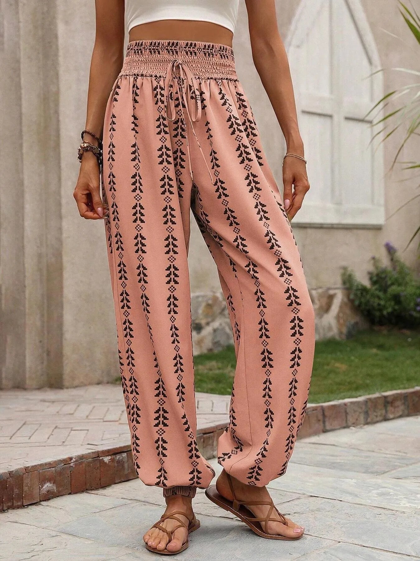 Printed Wide Leg Pants Pale Blush