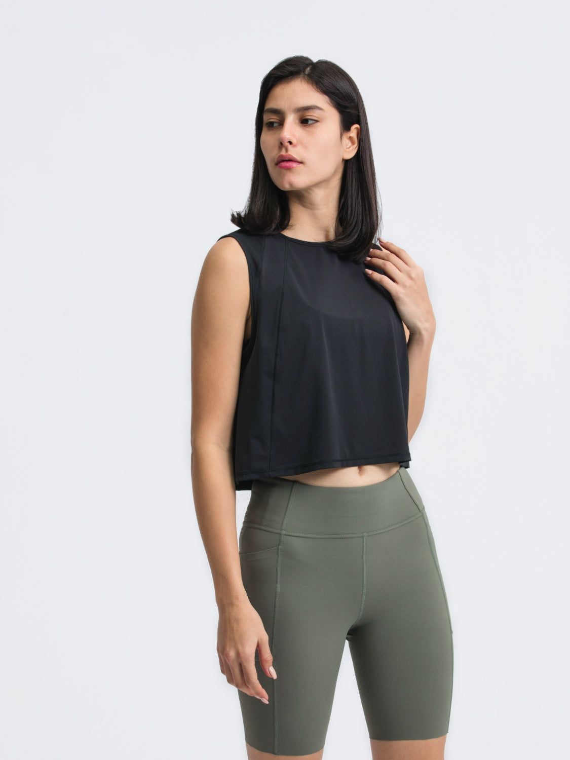 Millennia Round Neck Cropped Active Tank Black