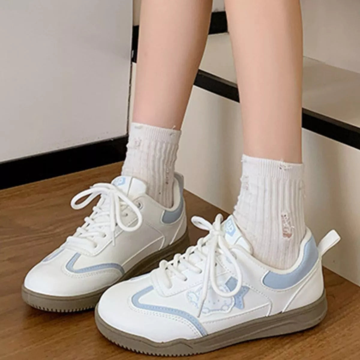 women's lace up round toe sneakers - back view