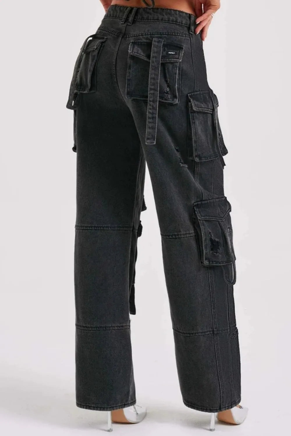 High Waist Cargo Wide Leg Jeans