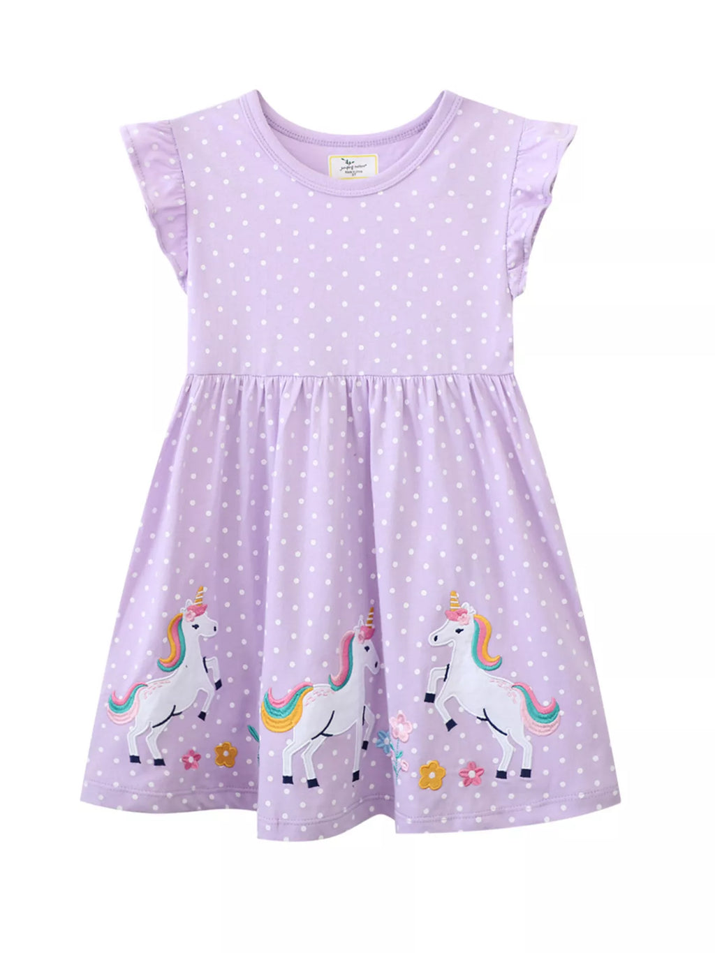 women's children's unicorn embroidered polka dot dress - styled view
