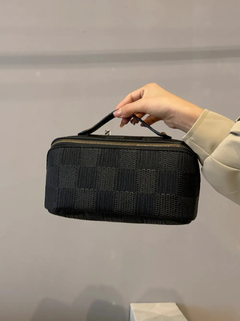 Texture PU Leather Cosmetic Bag Black One Size