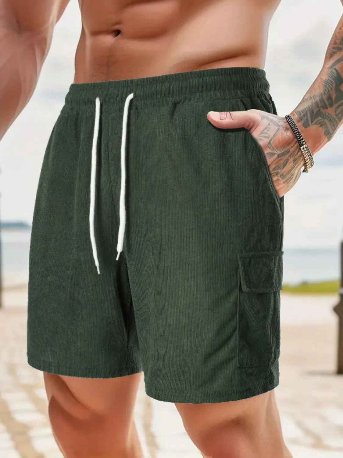 Men's Drawstring Shorts with Pockets Army Green