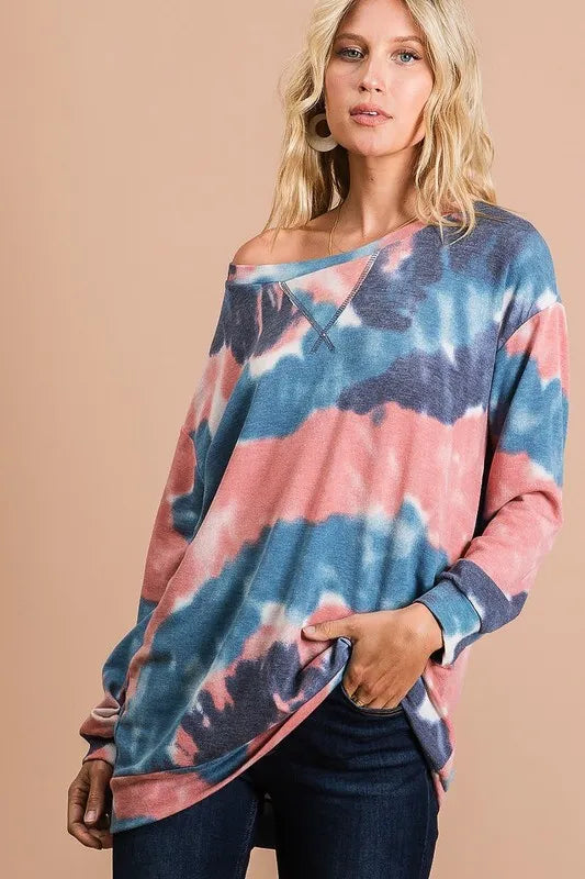 bibi tie dye french terry pull over with front stitching detail - extra view