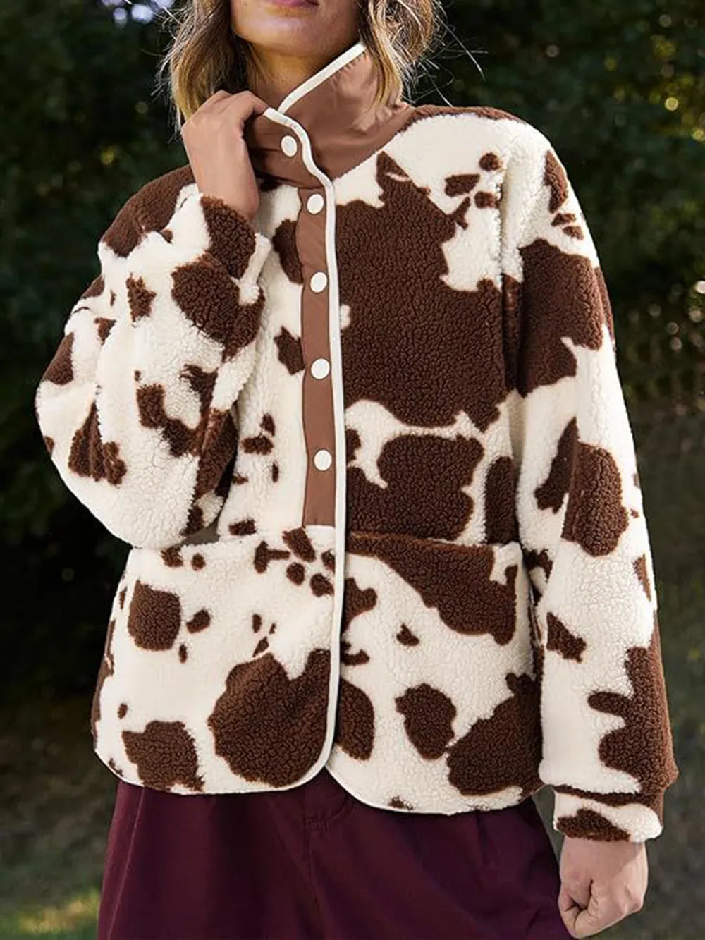 buttoned winter jacket for women worn open