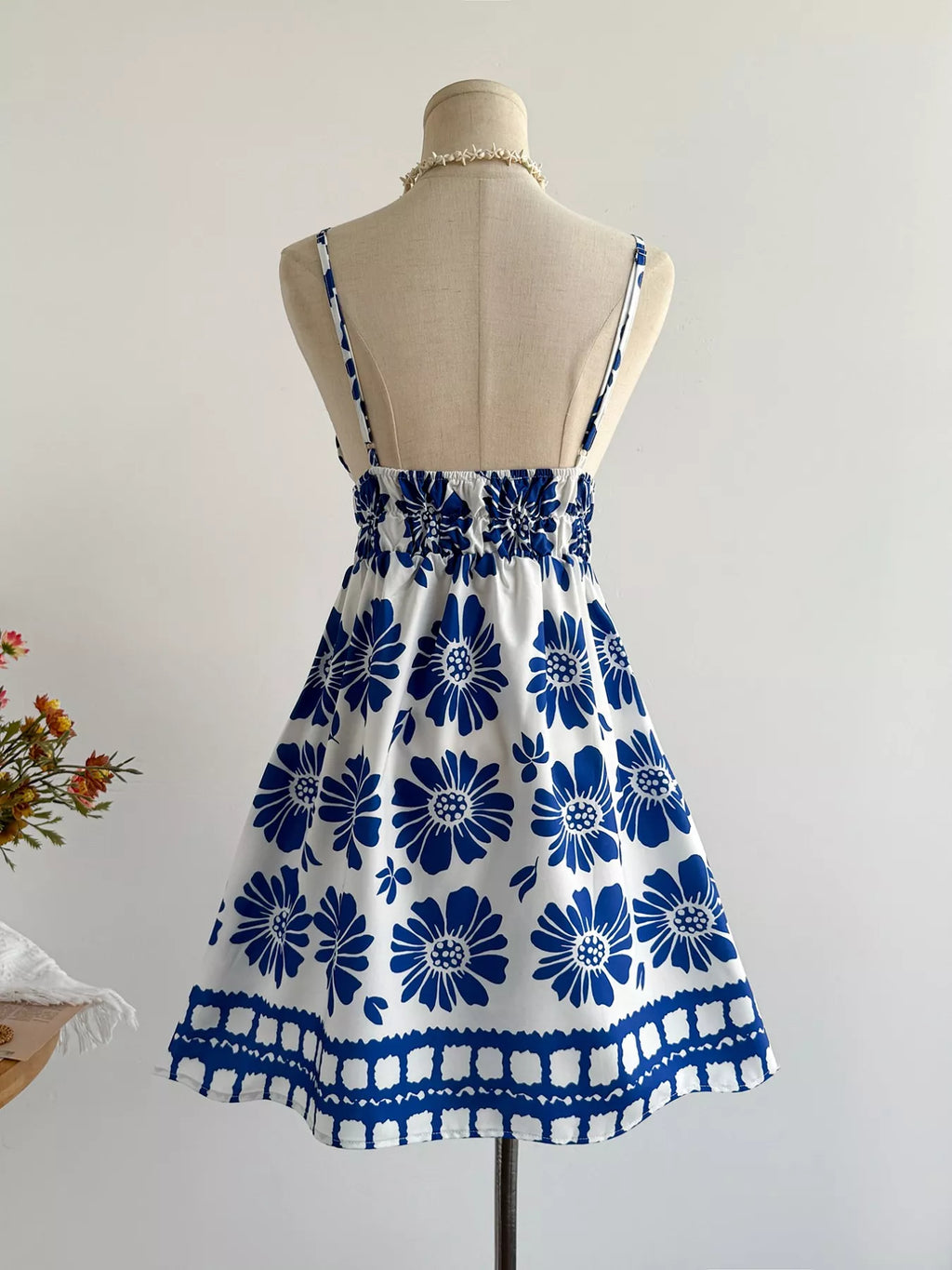 women's floral print v-neck mini dress - back view