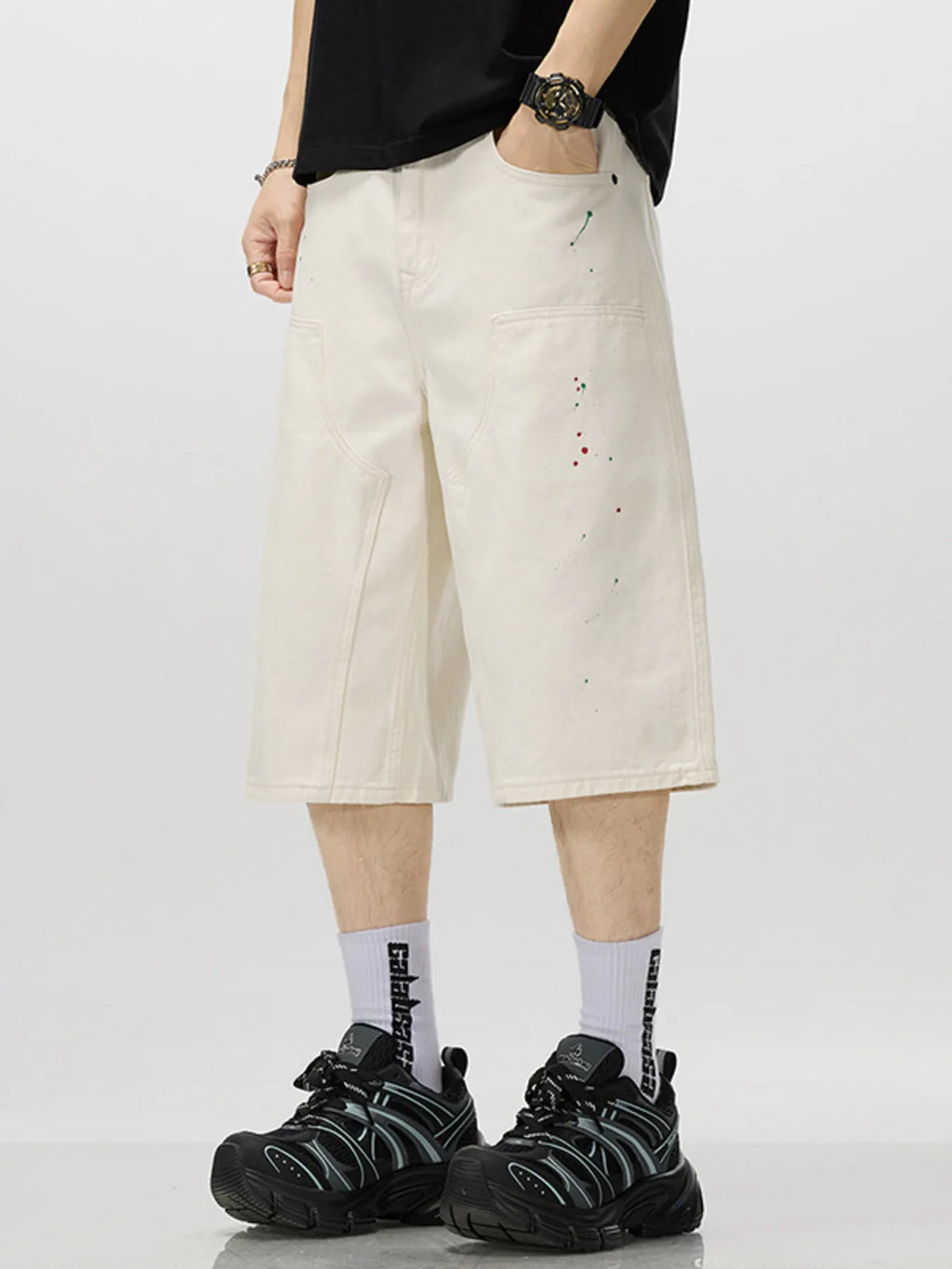 men's men's loose-fit splatter-paint denim capris - second view