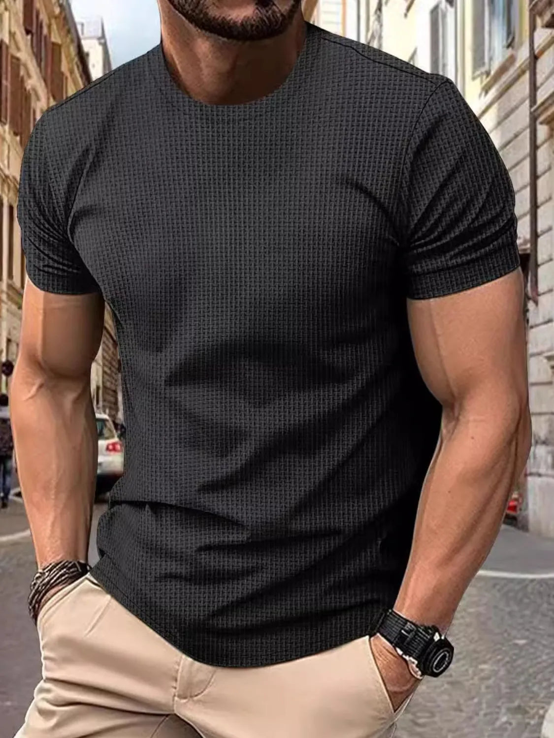 Men's Full Size Round Neck Short Sleeve T-Shirt Plus Size Dark Gray