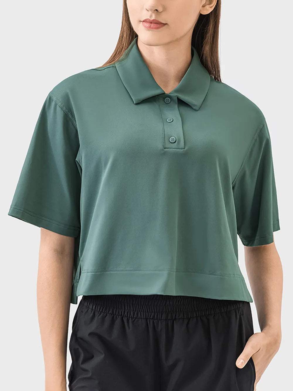 women's millennia half button short sleeve active t-shirt - styling option