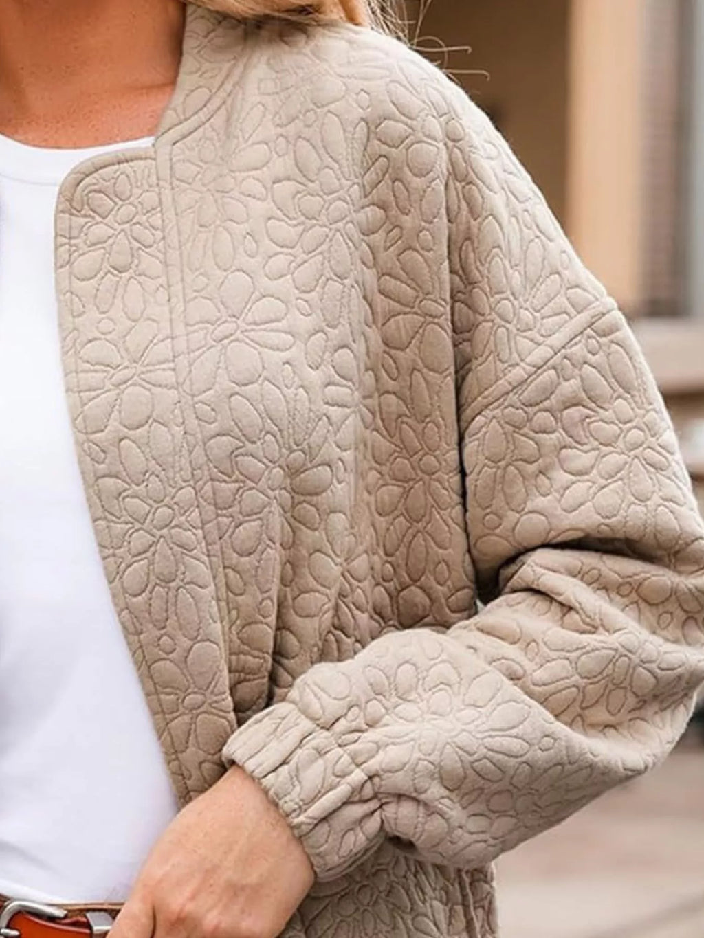 women's full size floral quilted zip up jacket plus size - lifestyle shot