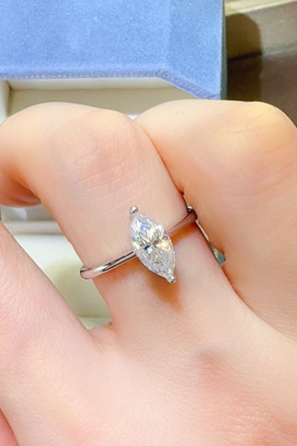 old mine oval halo setting ring 2 Carat Moissanite  Silver Ring Best Deals in White, size 5, 6, 7, 8, 9, shown in top view highlighting gemstone detail