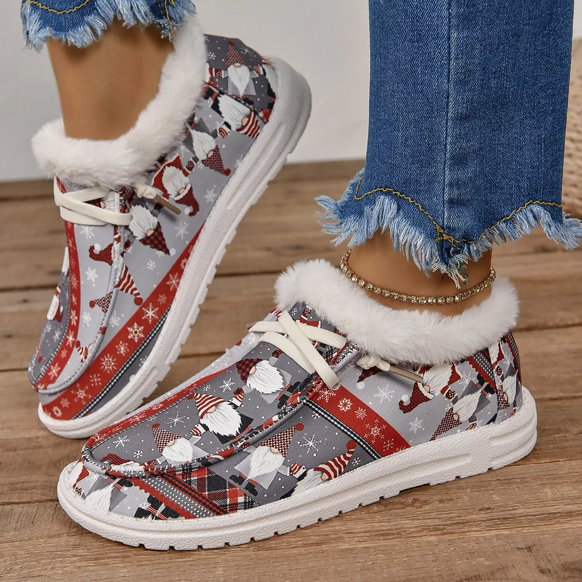 women's christmas print round toe sneakers - back view