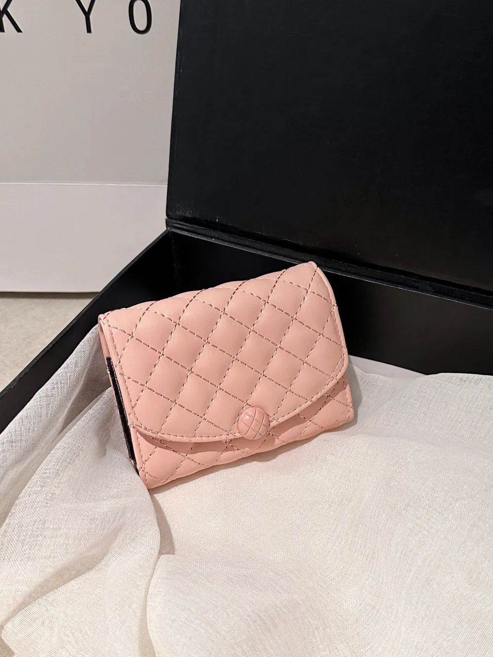 PU Leather Solid Color Wallet Blush Pink One Size