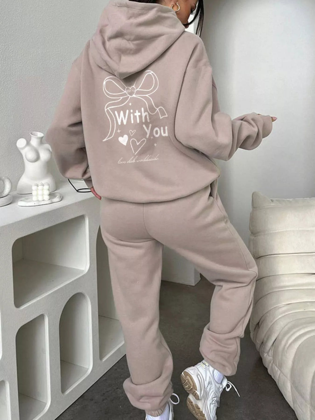 women's dropped shoulder hoodie and pants set - additional image
