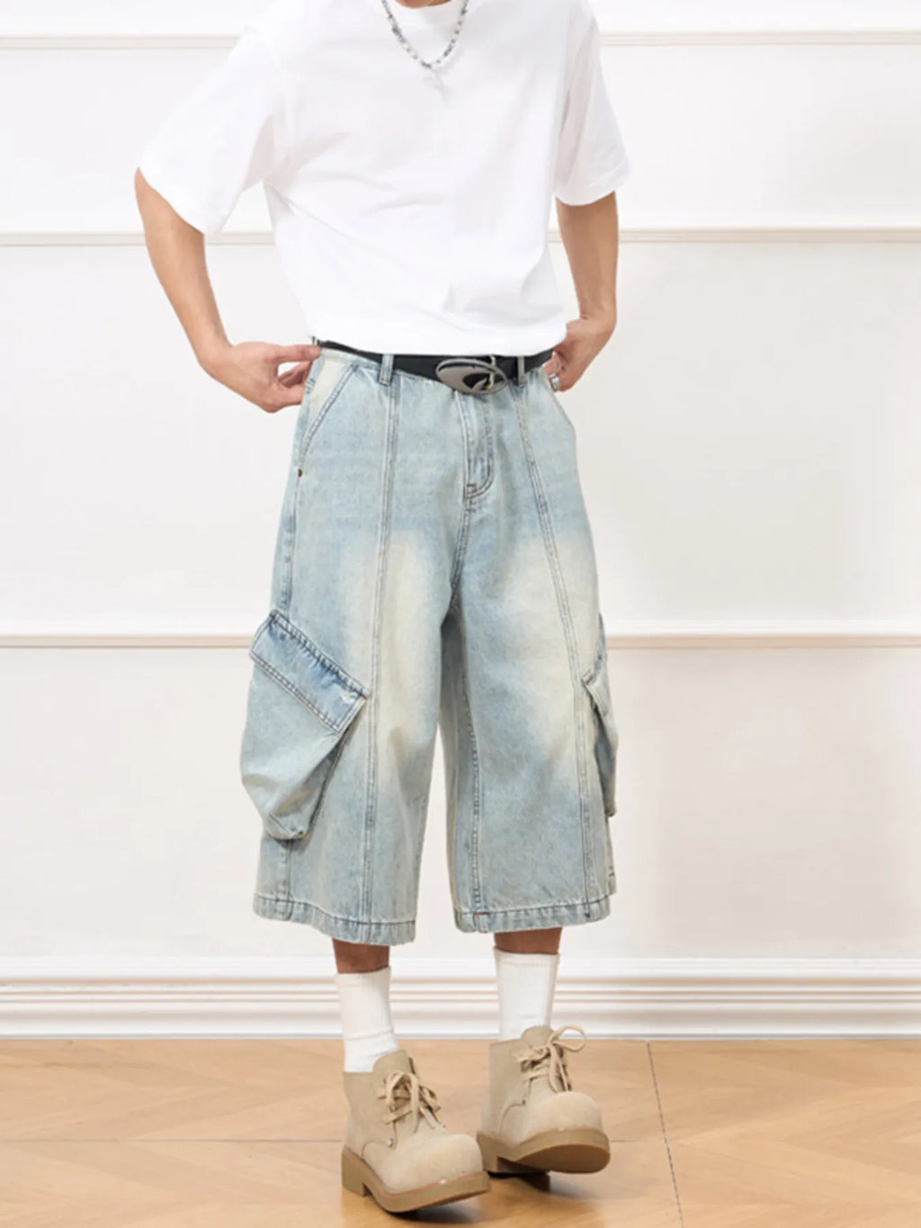 men's men's vintage wash wide-leg capris jeans - alternate angle