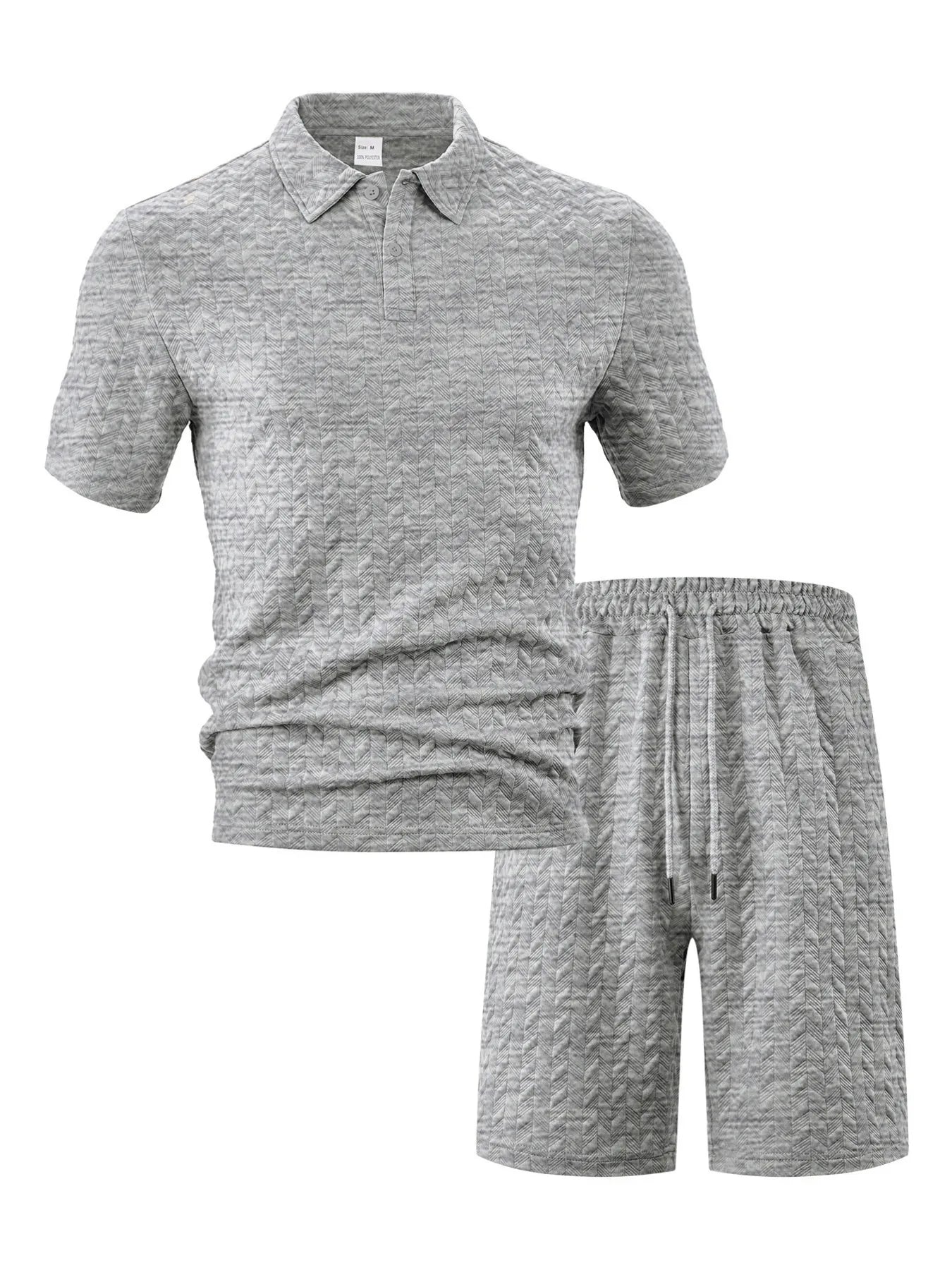 men's men's full size textured polo shirt and shorts set plus size - lifestyle shot