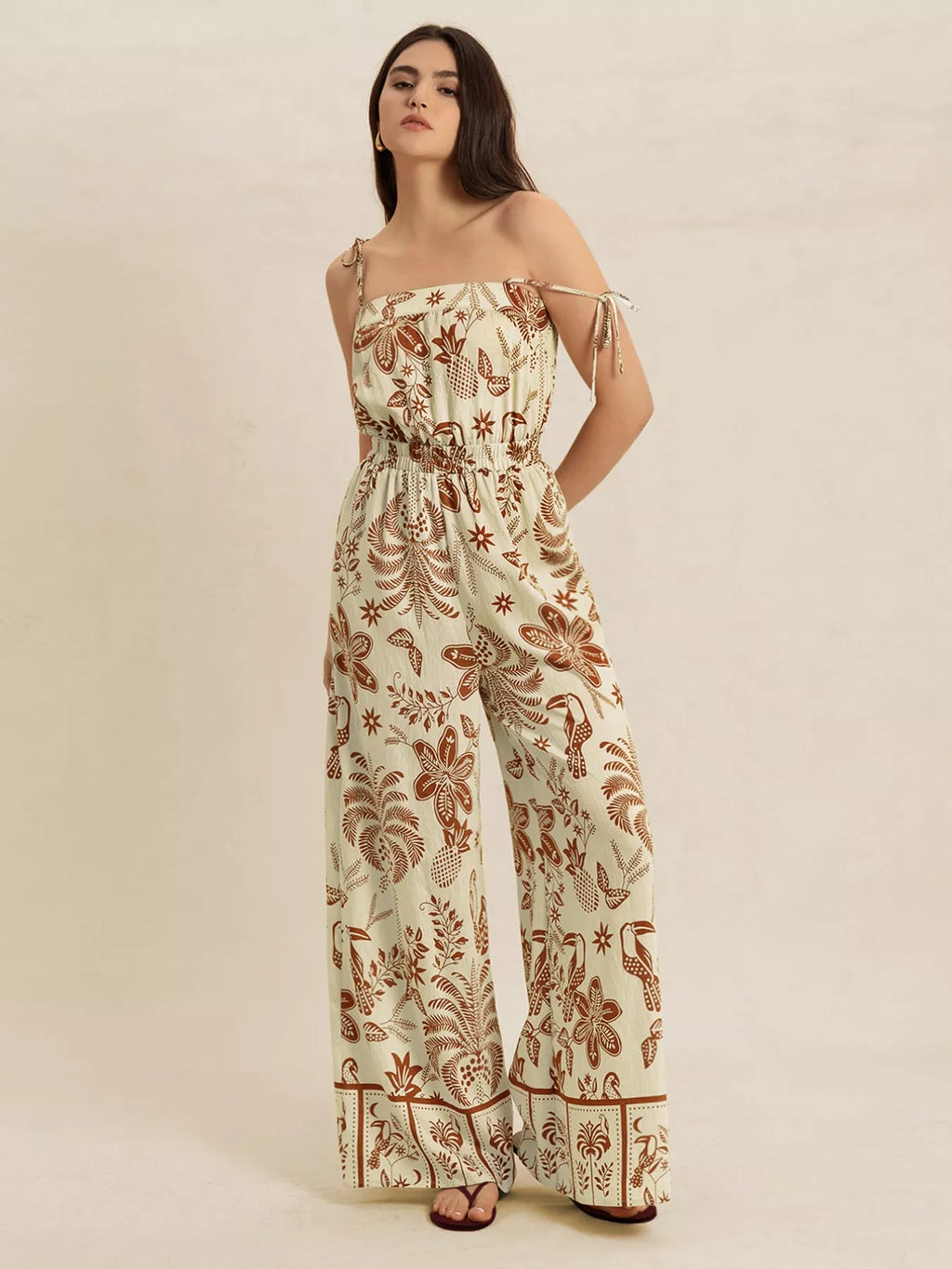 women's tie strap wide leg jumpsuit - lifestyle shot