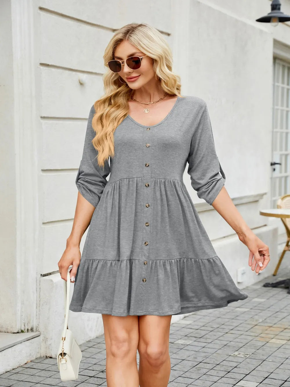 Tiered Ruched V-Neck Mini Dress