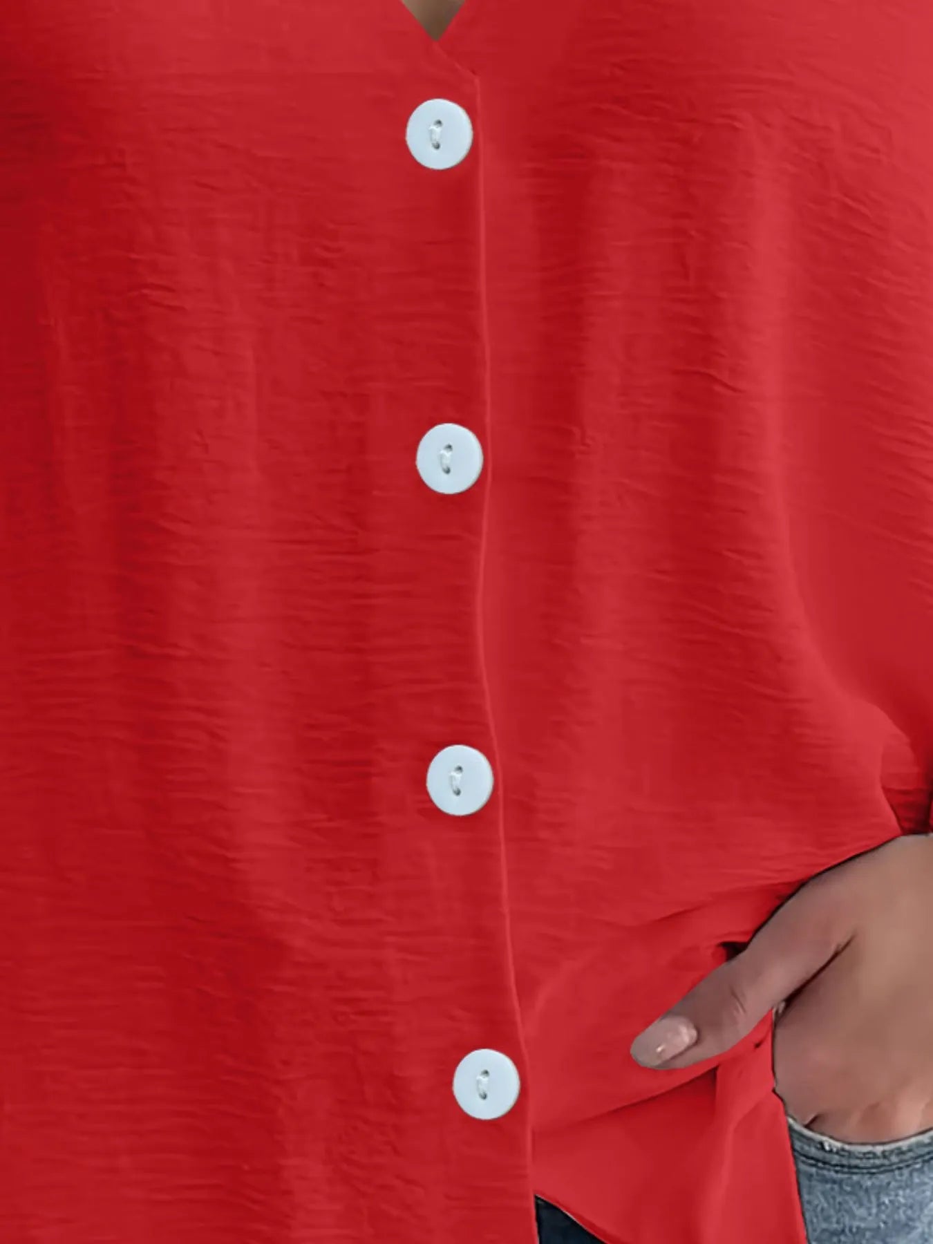 Full Size Casual V-Neck Button Down Relaxed Fit Blouse Plus Size