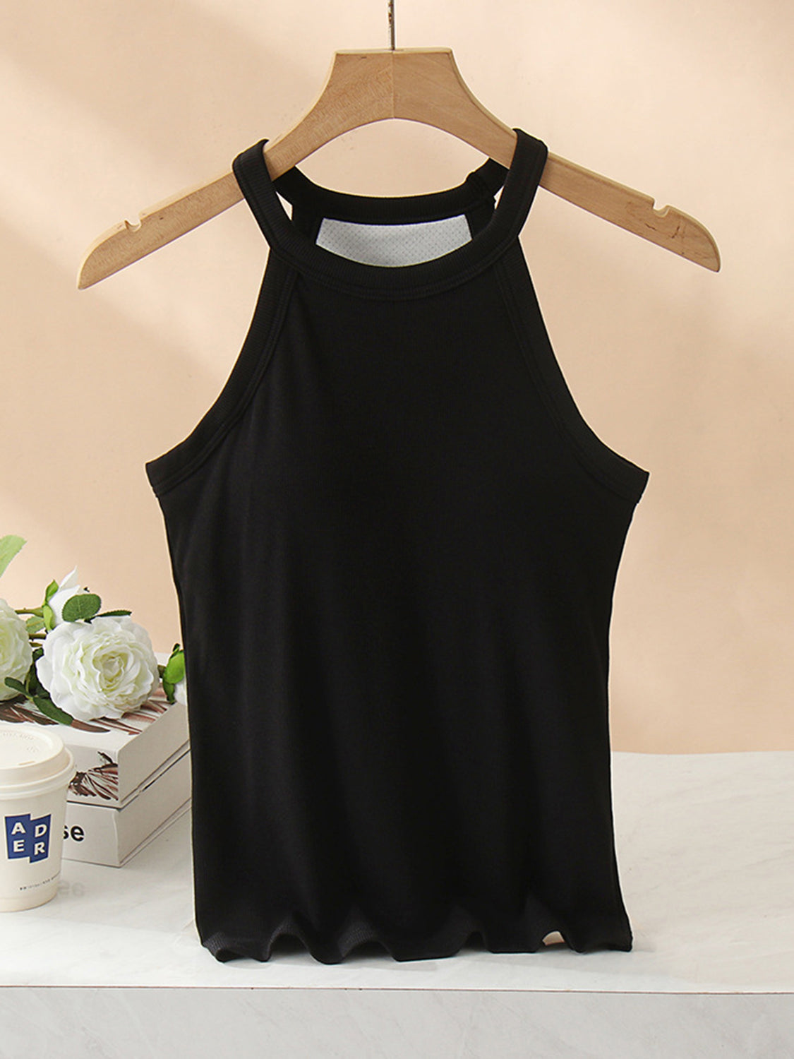 Grecian Neck Tank With Chest Pads Black