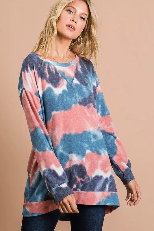 bibi tie dye french terry pull over with front stitching detail - extra view