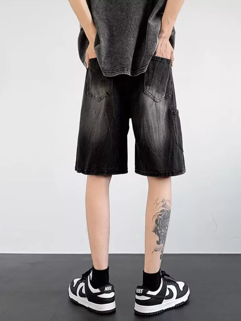 men's men's plus size distressed wide leg denim shorts - extra view