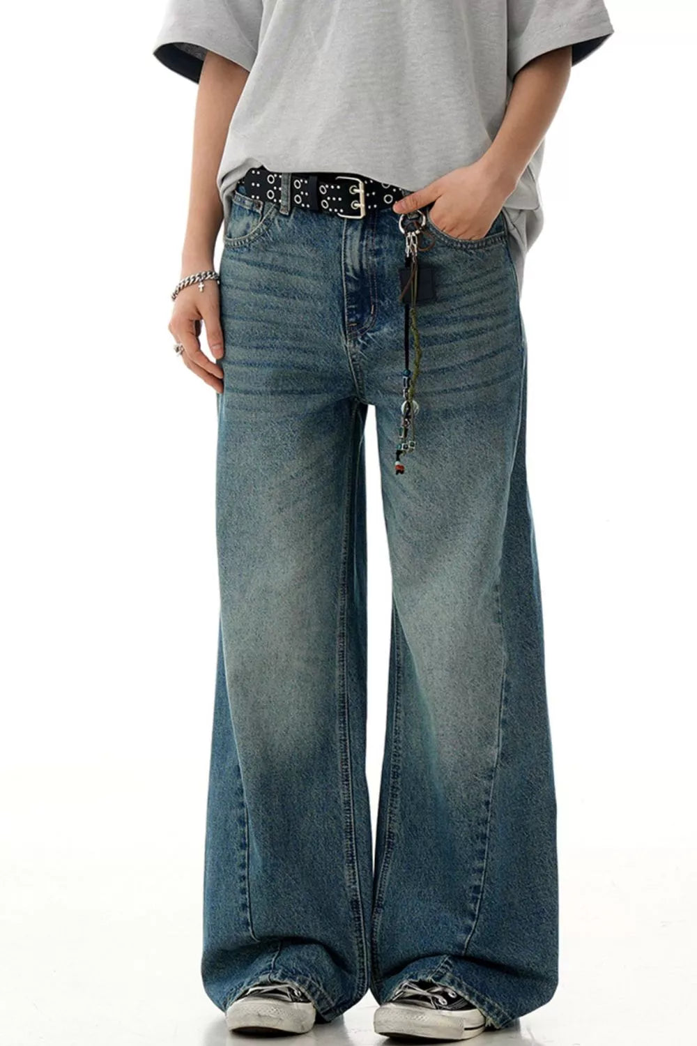 men's men's wide leg vintage wash jeans - alternate angle