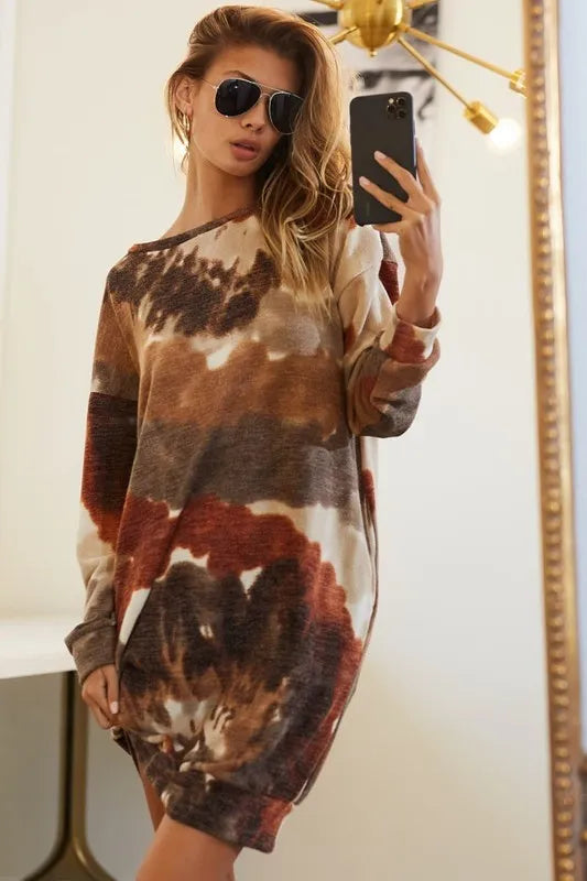 women's bibi tie dye print knit dress with side pocket - extra view