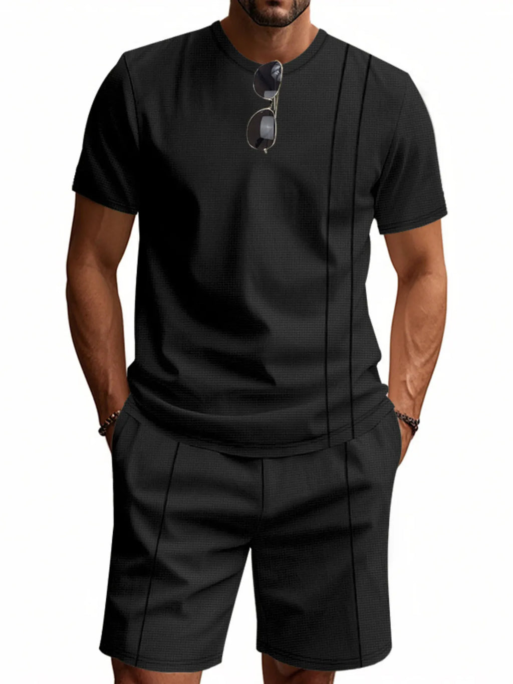 men's men's full size round neck short sleeve top and shorts set plus size - second view