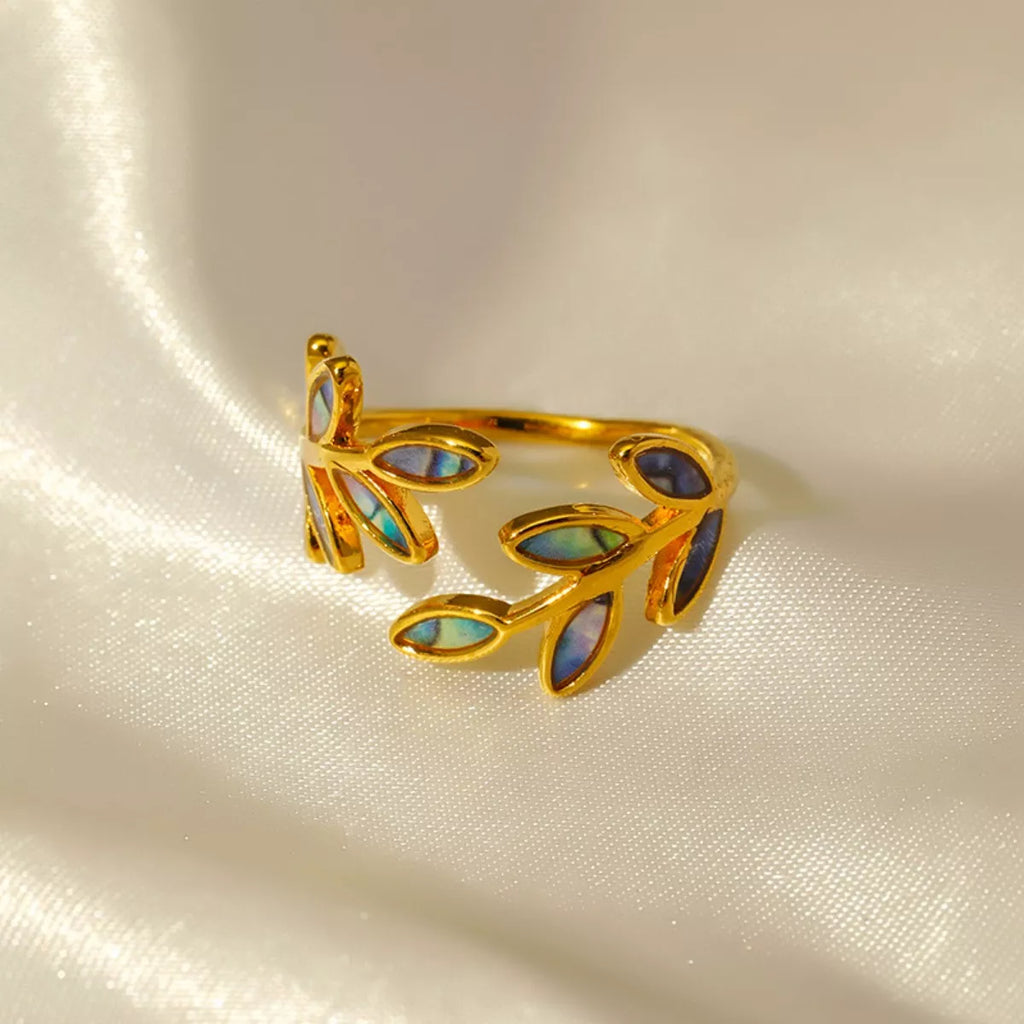 women's 18k gold-plated resin leaf bypass ring - side view
