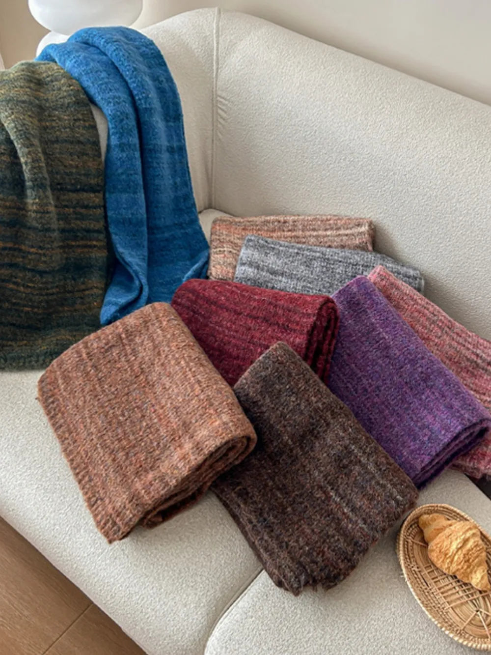 ribbed texture scarf draped on shoulders