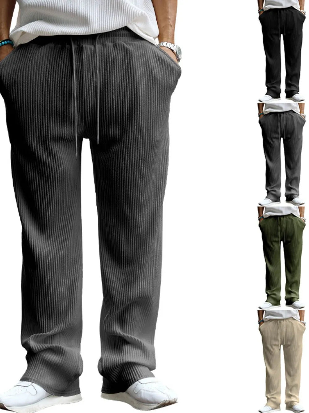 men's full size ribbed drawstring wide leg pants with plus size shown as men’s apparel