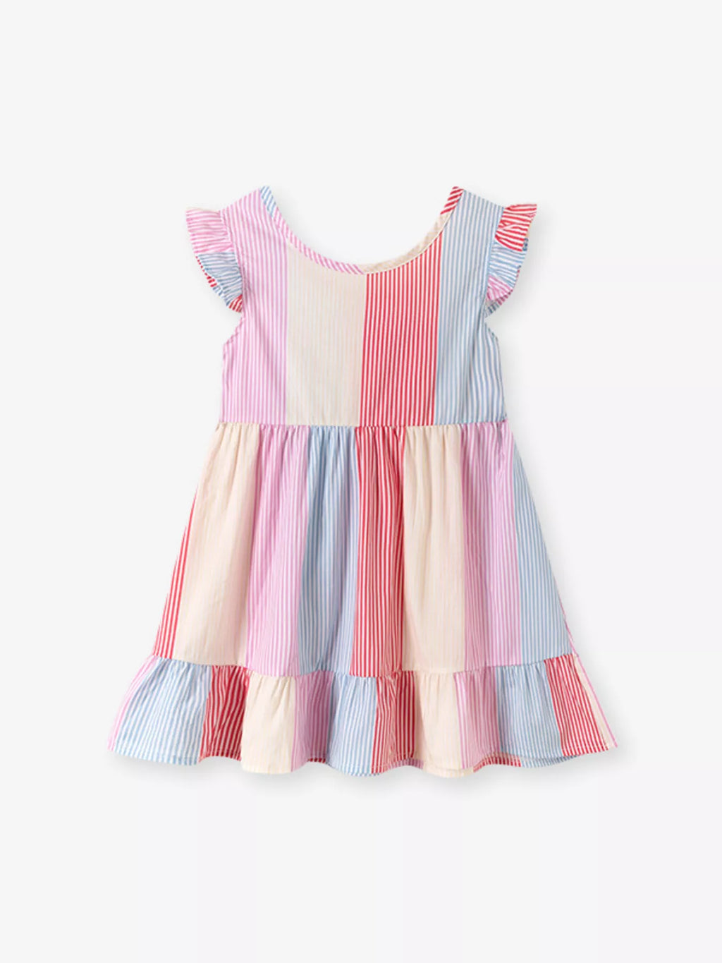women's children's striped ruffle sleeve casual dress - detail shot