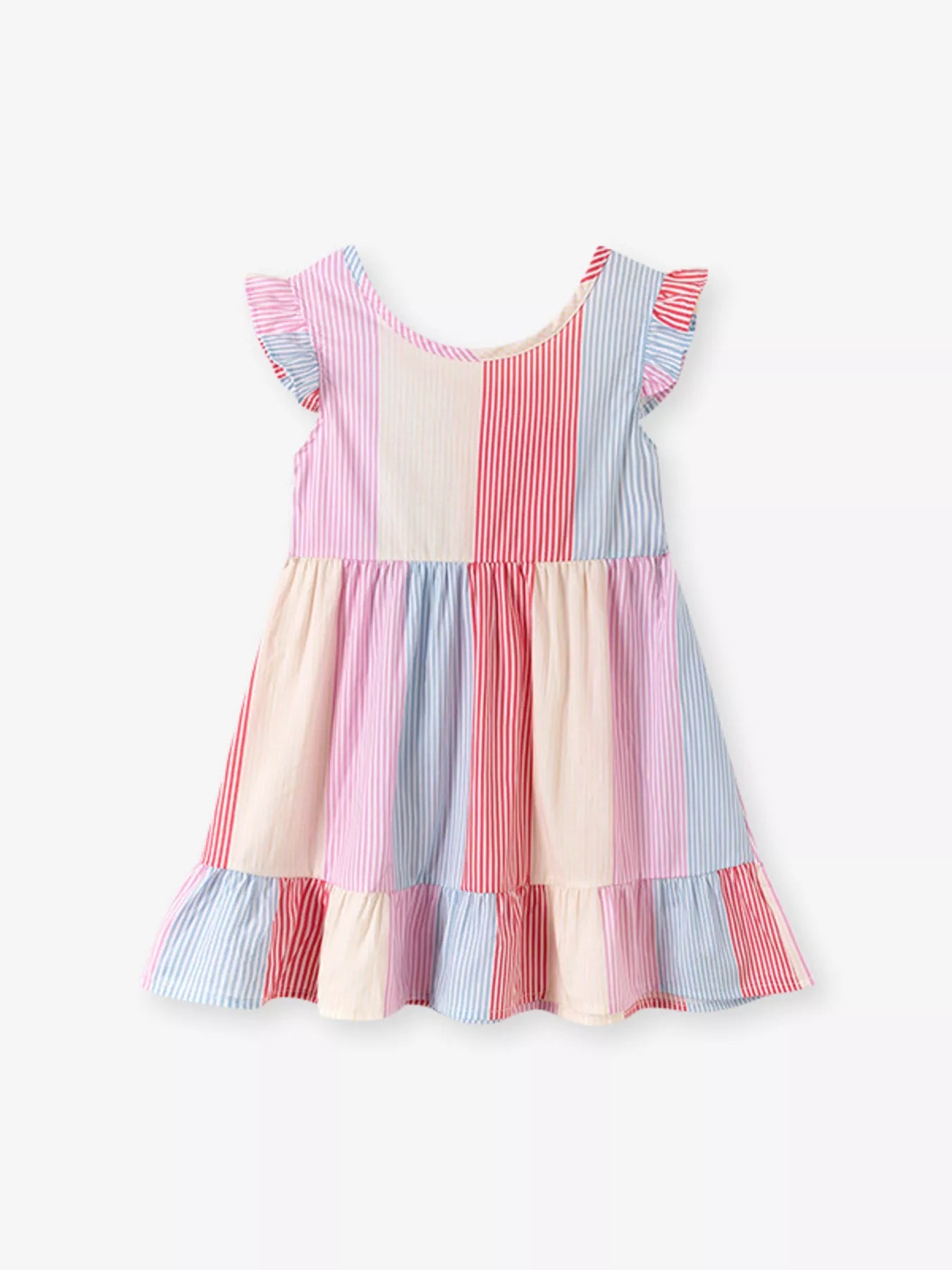 women's children's striped ruffle sleeve casual dress - detail shot