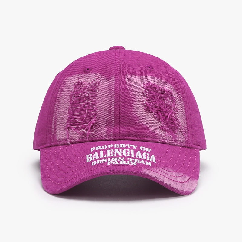 Distressed Letter Cotton Baseball Cap Red-Violet One Size