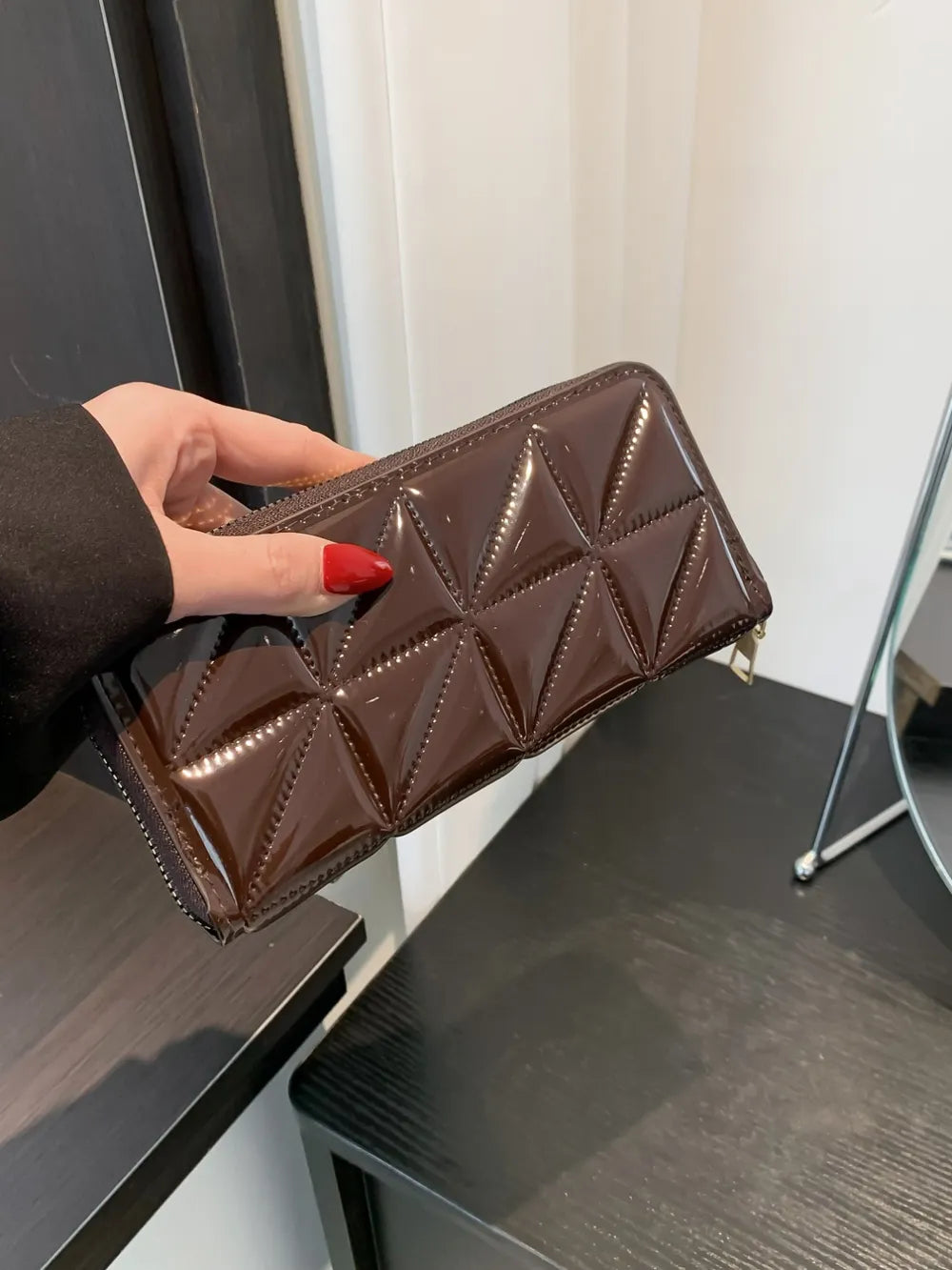 PU Leather Solid Color Wallet Brown One Size