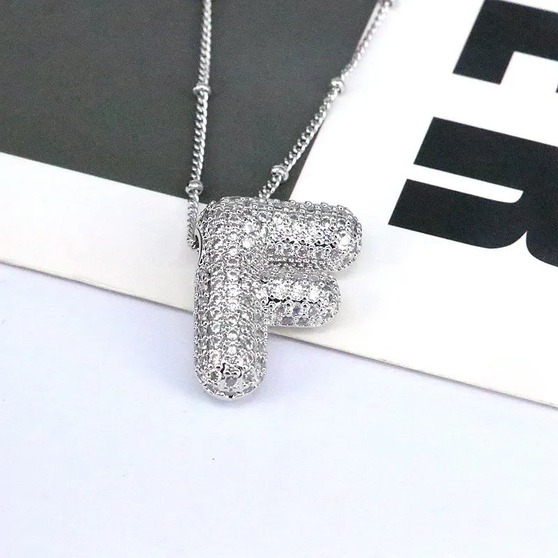Copper Inlaid Zircon Letter Pendant Necklace Style F One Size