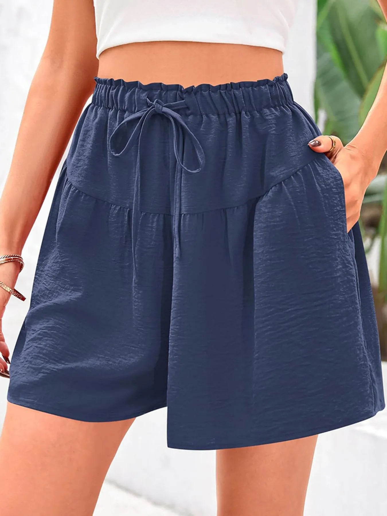 Full Size Casual Drawstring High Waist Relaxed Shorts Plus Size Royal Blue