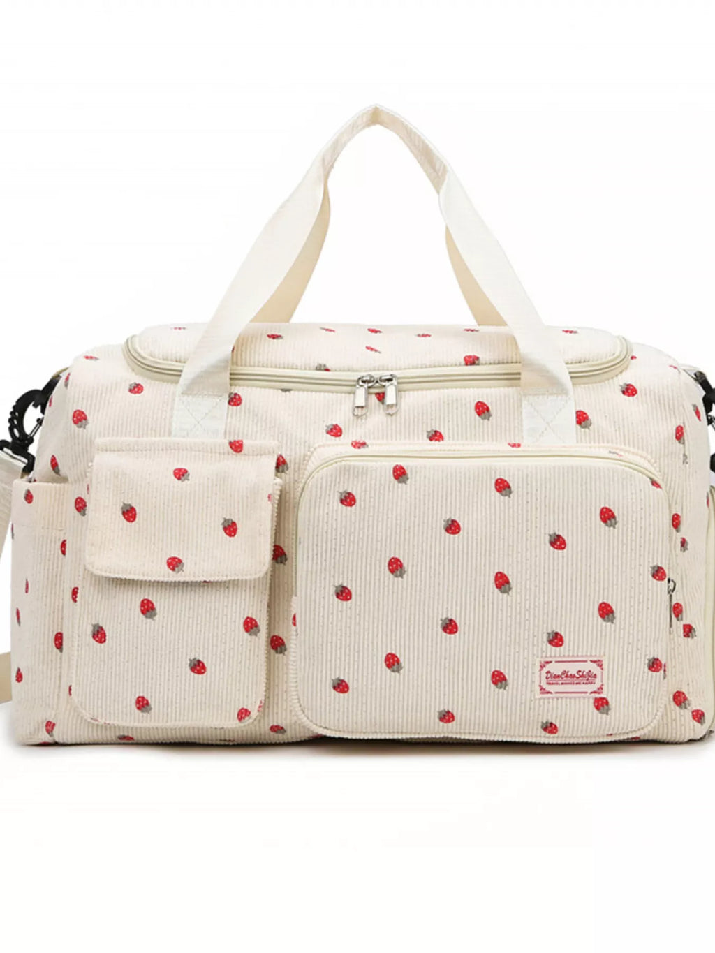 women's strawberry print corduroy travel bag - extra view