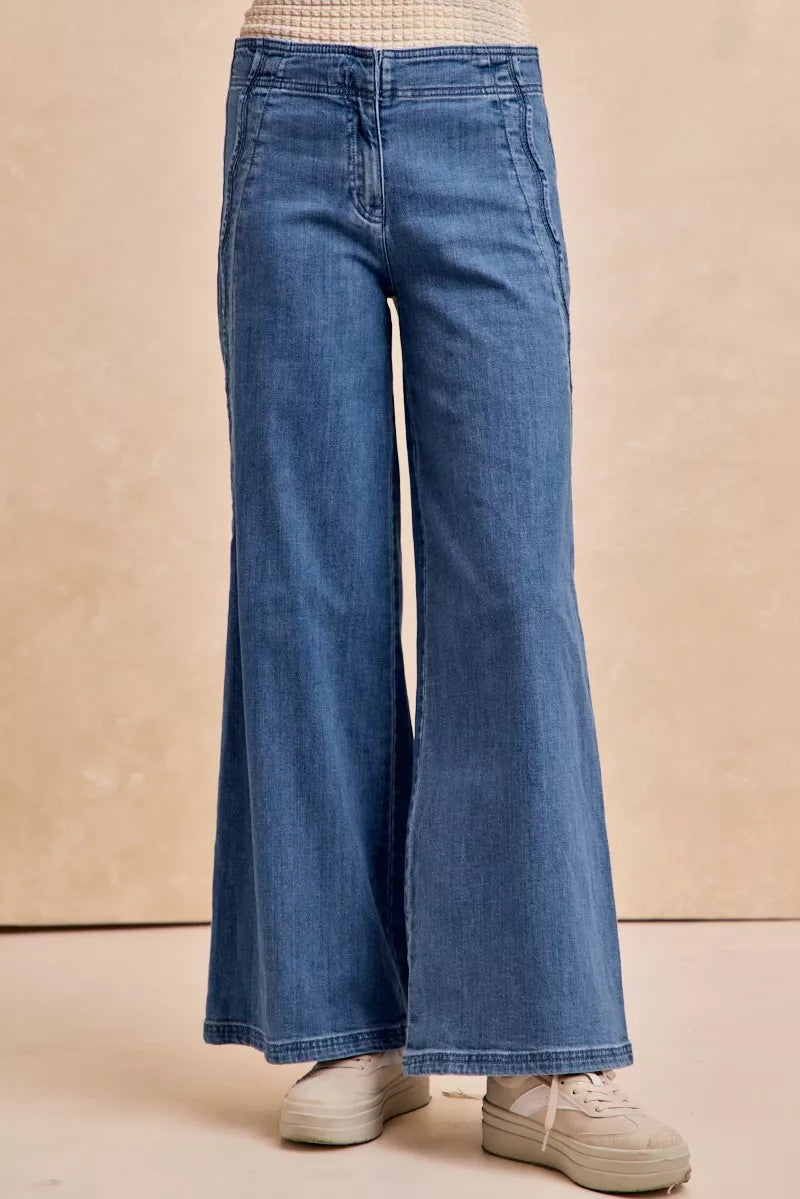 women's bibi wavy side edge detail lined wide leg jeans - side view