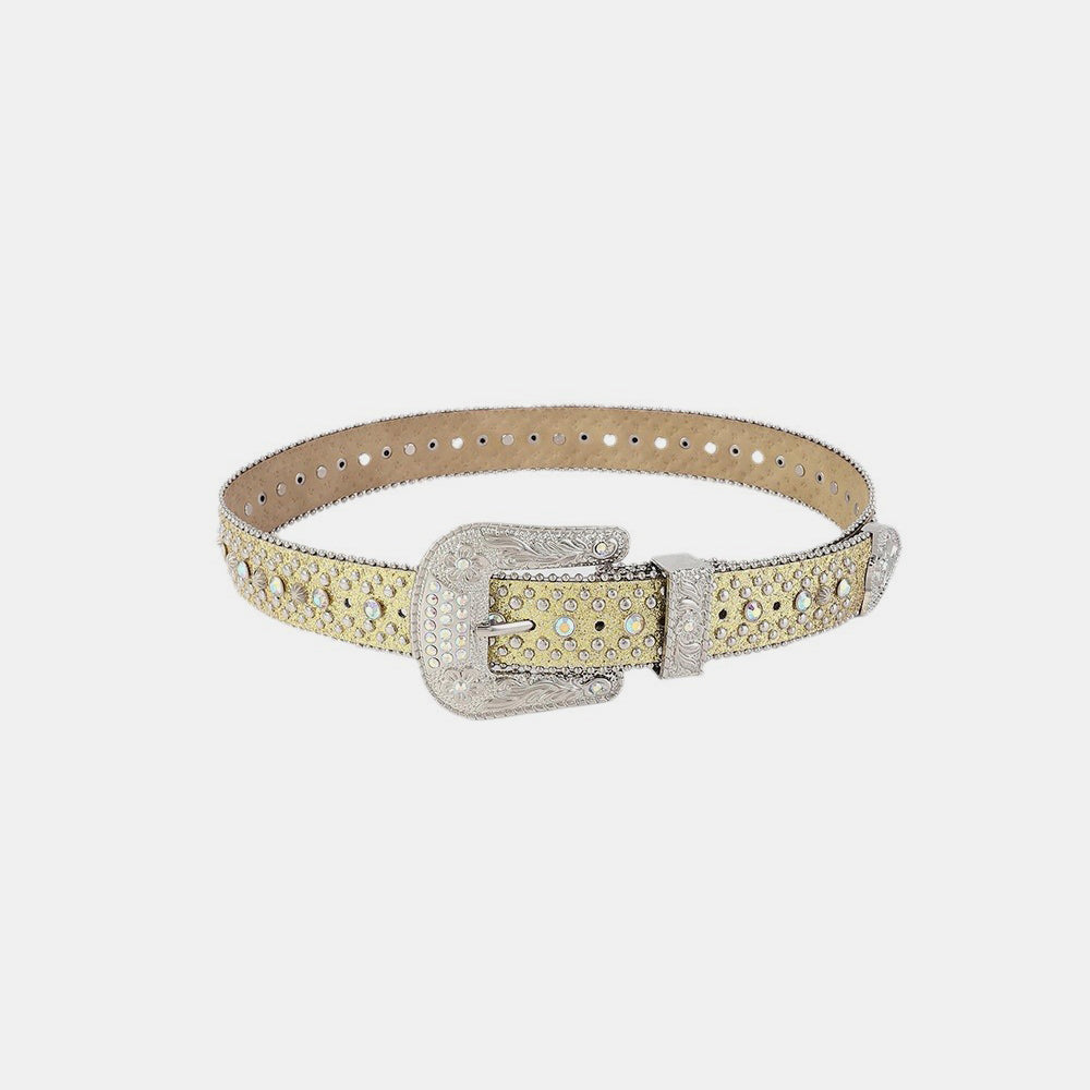 Rhinestone PU Leather Belt Light Yellow