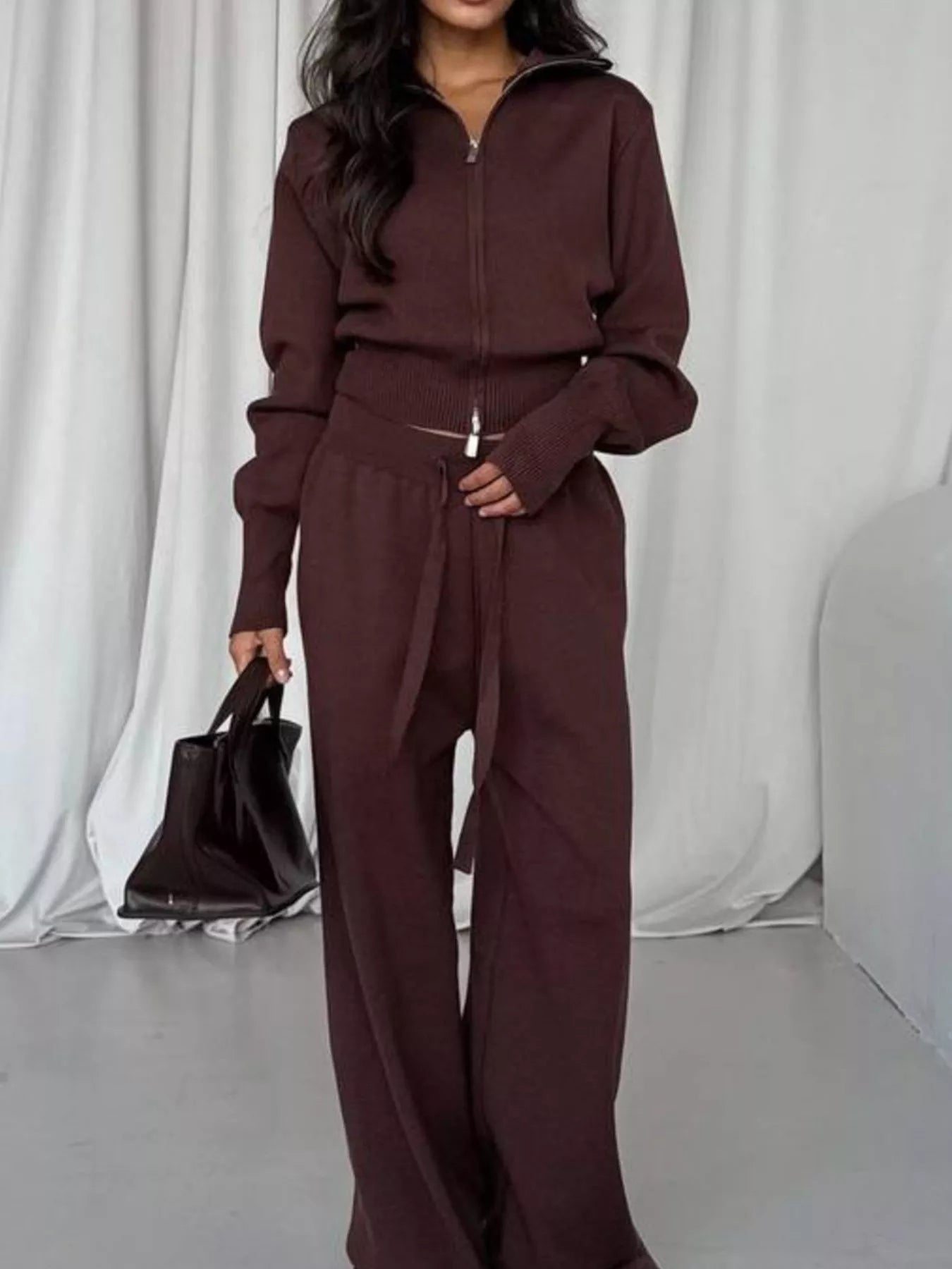 women's zip-up outerwear and  drawstring pants set - additional image