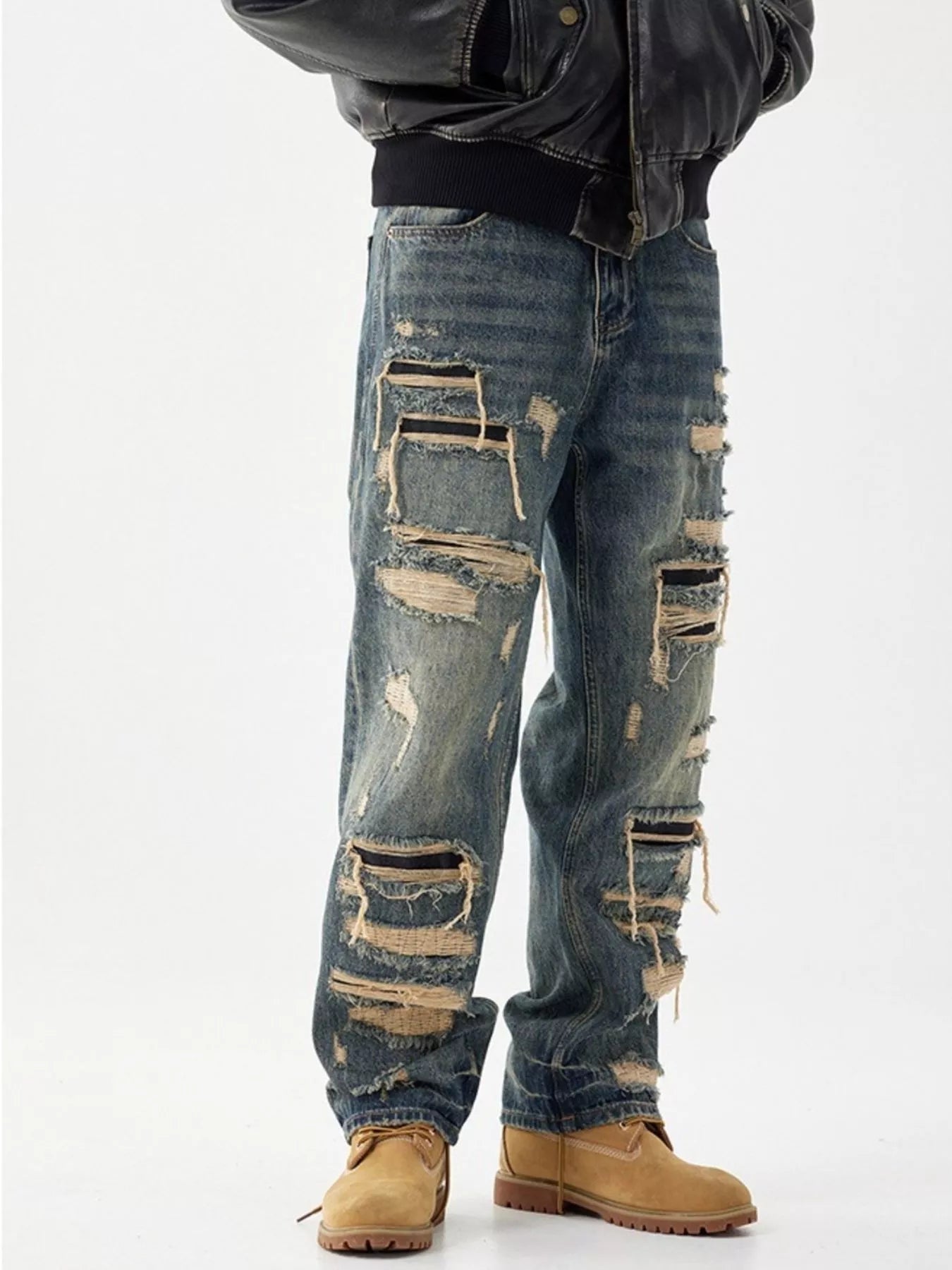 men's men's distressed wide leg jeans - alternate angle