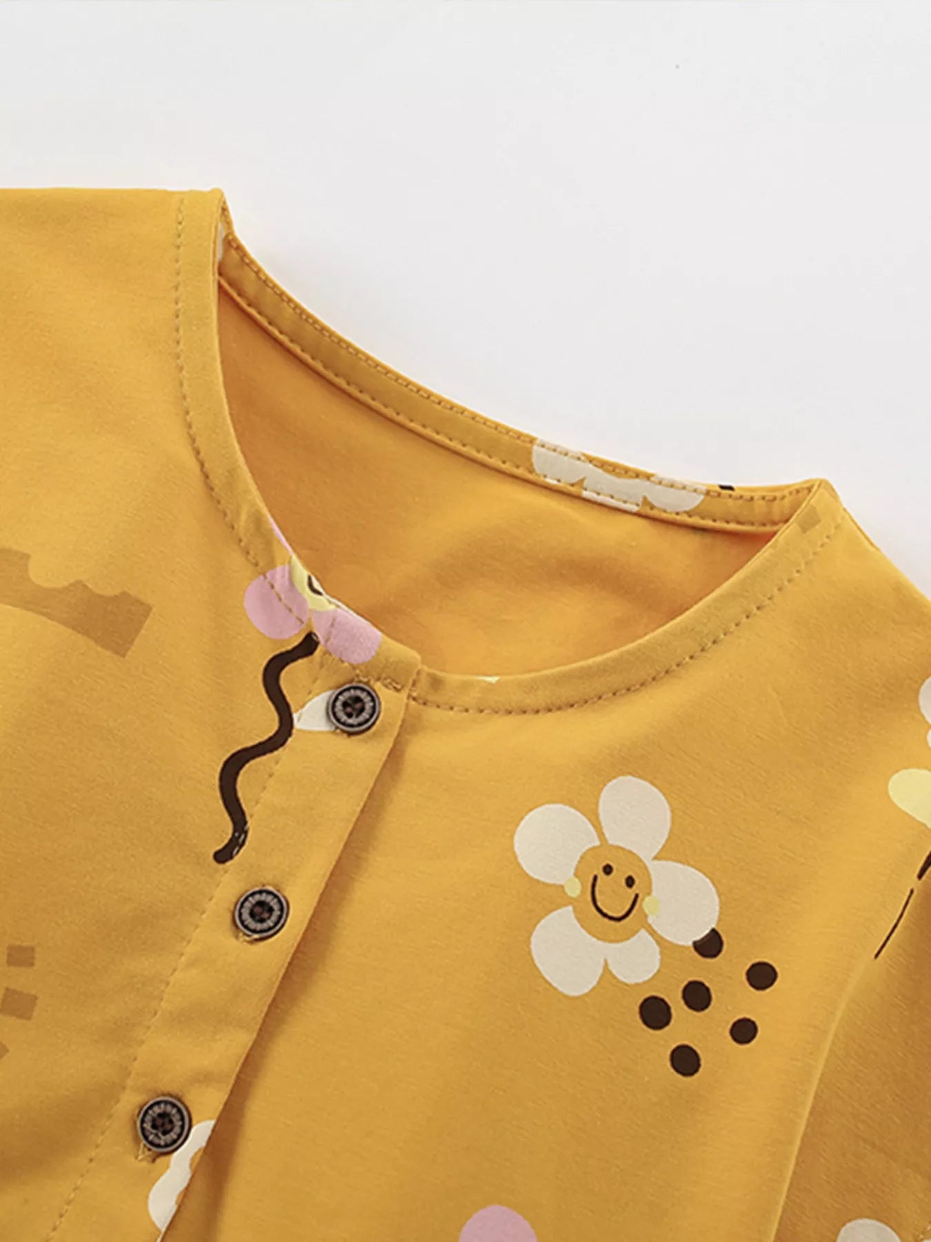 women's children's floral print button-front casual dress - close-up detail