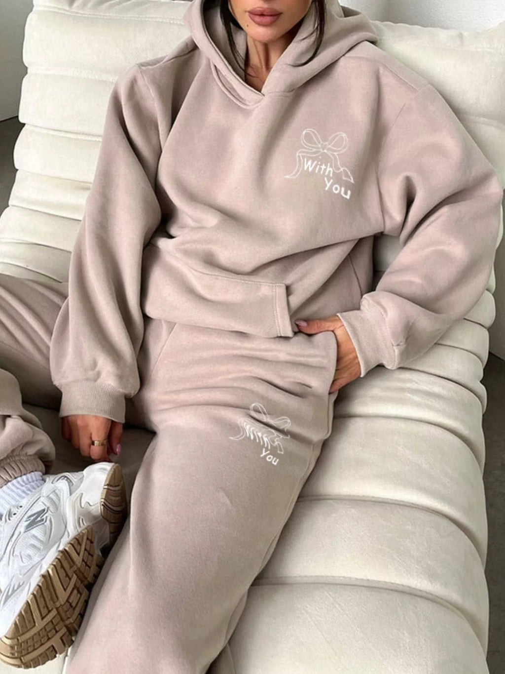 women's dropped shoulder hoodie and pants set - back view